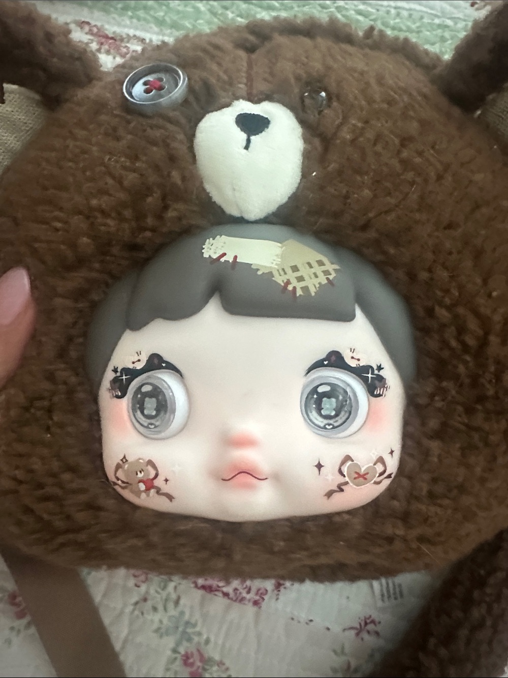 Plush Brown Bear Crossbody Bag with Doll Face Nommi - Picture 2 of 4